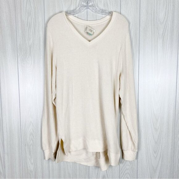 Anthropologie Sweaters - Saturday Sunday | Ivory Hacci Tunic V-Neck Sweater Size XSmall